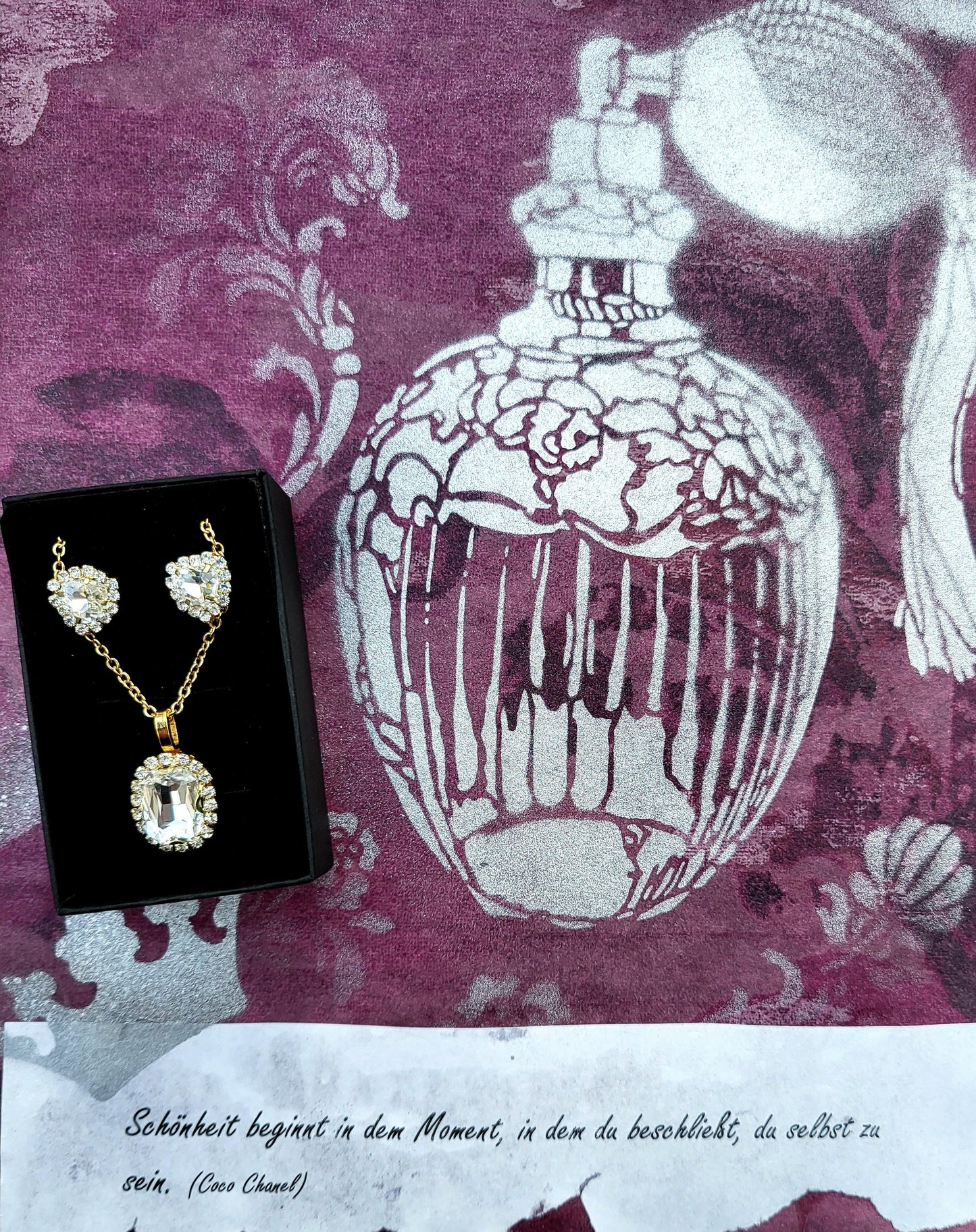 Mode-Schmuck "Cristal-Dreams" Anhänger und Ohrstecker (mit weißen Strasssteinen)