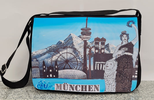 Schultertasche für Damen "College" -Exklusivdesign von handgemaltem Bild "München"